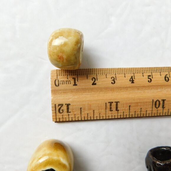 Vintage Macrame Beads Ceramic Handmade Lot fo 12 Rustic, Large Hole Glazed Clay - Picture 10 of 14